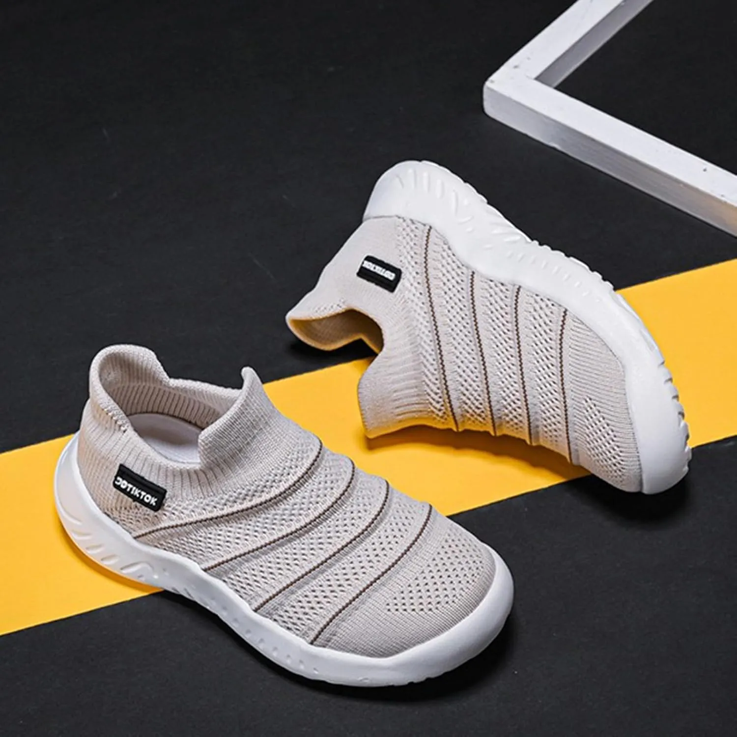 Sneakers for Girls Lightweight Athletic Running Shoes Elastic Breathable Knit School Sports Shoes Slip On Sock Sneakers