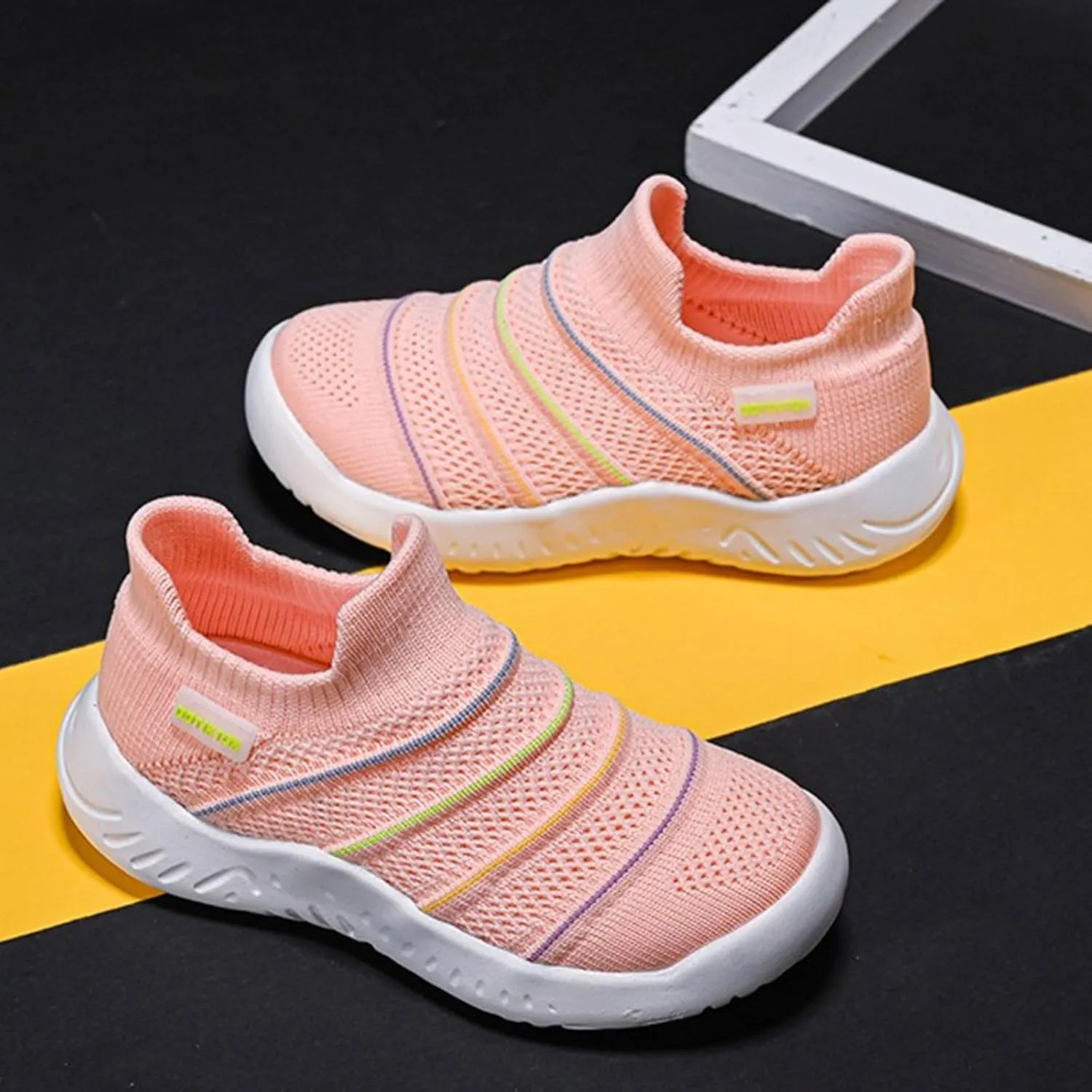 Sneakers for Girls Lightweight Athletic Running Shoes Elastic Breathable Knit School Sports Shoes Slip On Sock Sneakers