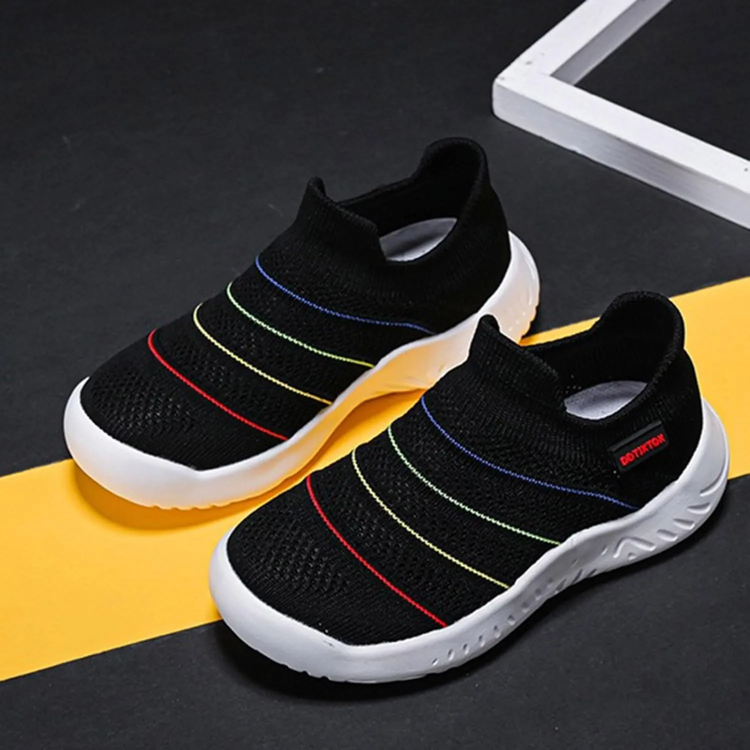 Sneakers for Girls Lightweight Athletic Running Shoes Elastic Breathable Knit School Sports Shoes Slip On Sock Sneakers