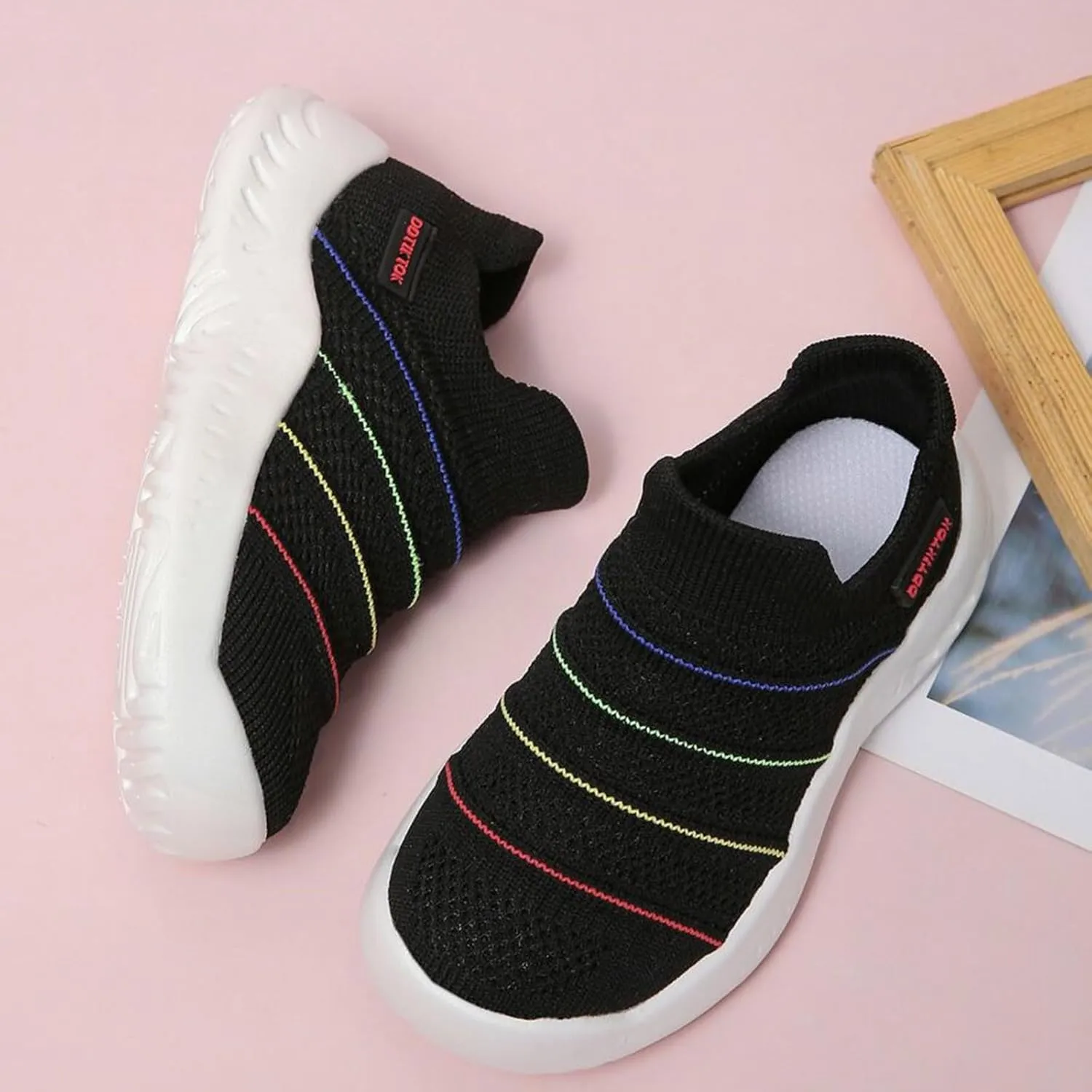 Sneakers for Girls Lightweight Athletic Running Shoes Elastic Breathable Knit School Sports Shoes Slip On Sock Sneakers