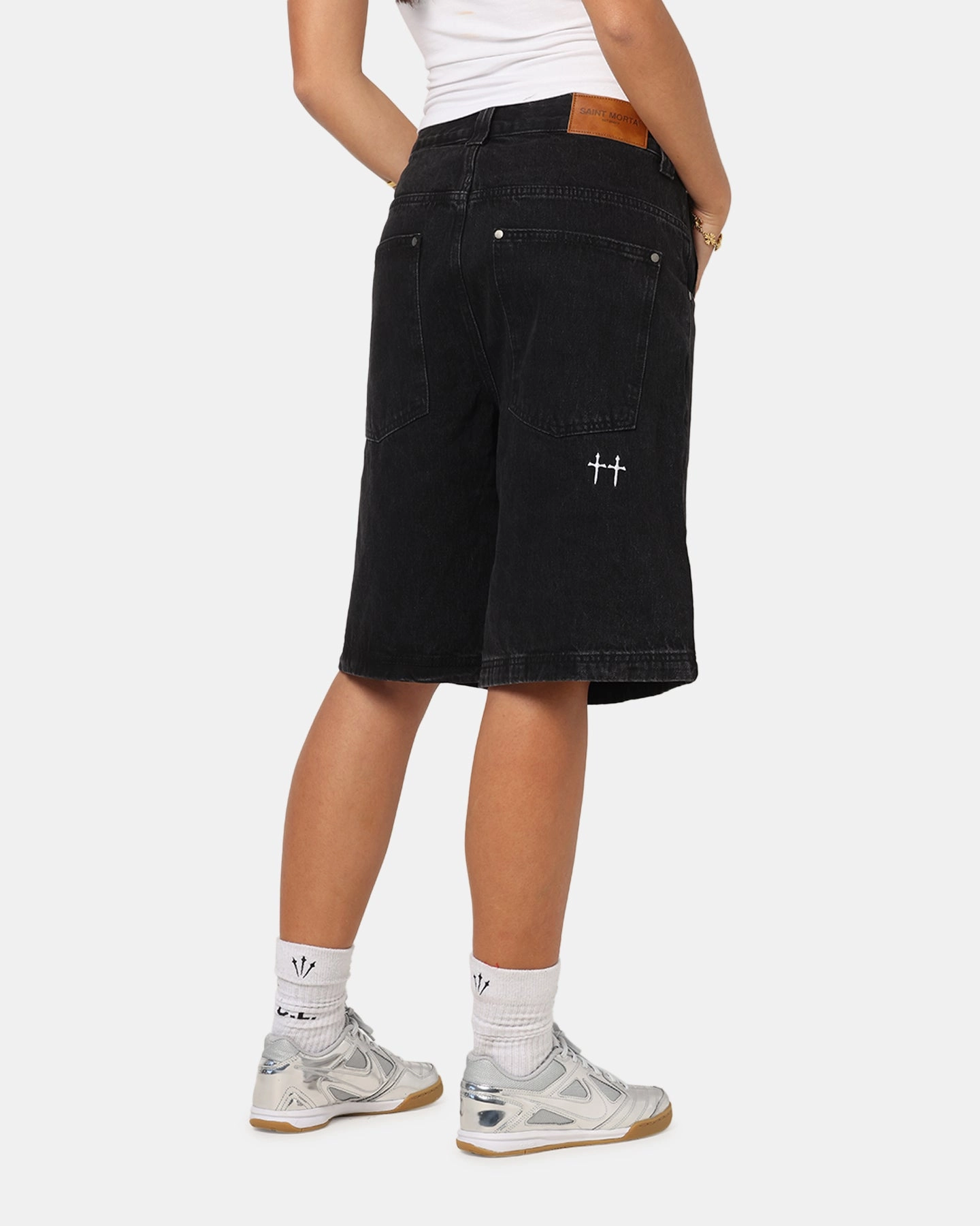 Saint Morta Amplus Gothic Denim Jort Shorts Black Shadow Adaptable Style