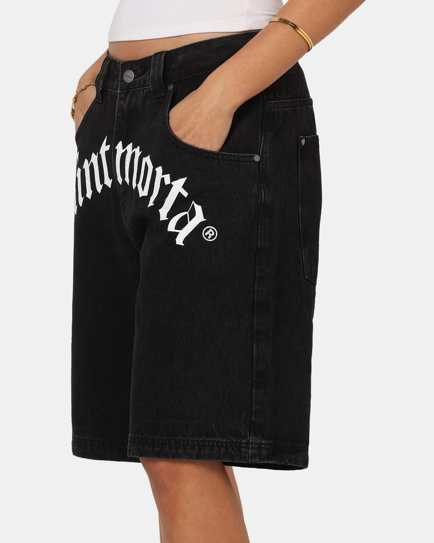 Saint Morta Amplus Gothic Denim Jort Shorts Black Shadow Versatile Fit