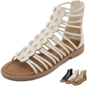 Soft Leather Roman Sandals Women 2024 Summer New Soft Sole Outwear Fisherman Strappy Thongs Open Toe Back Zip Beach Shoes