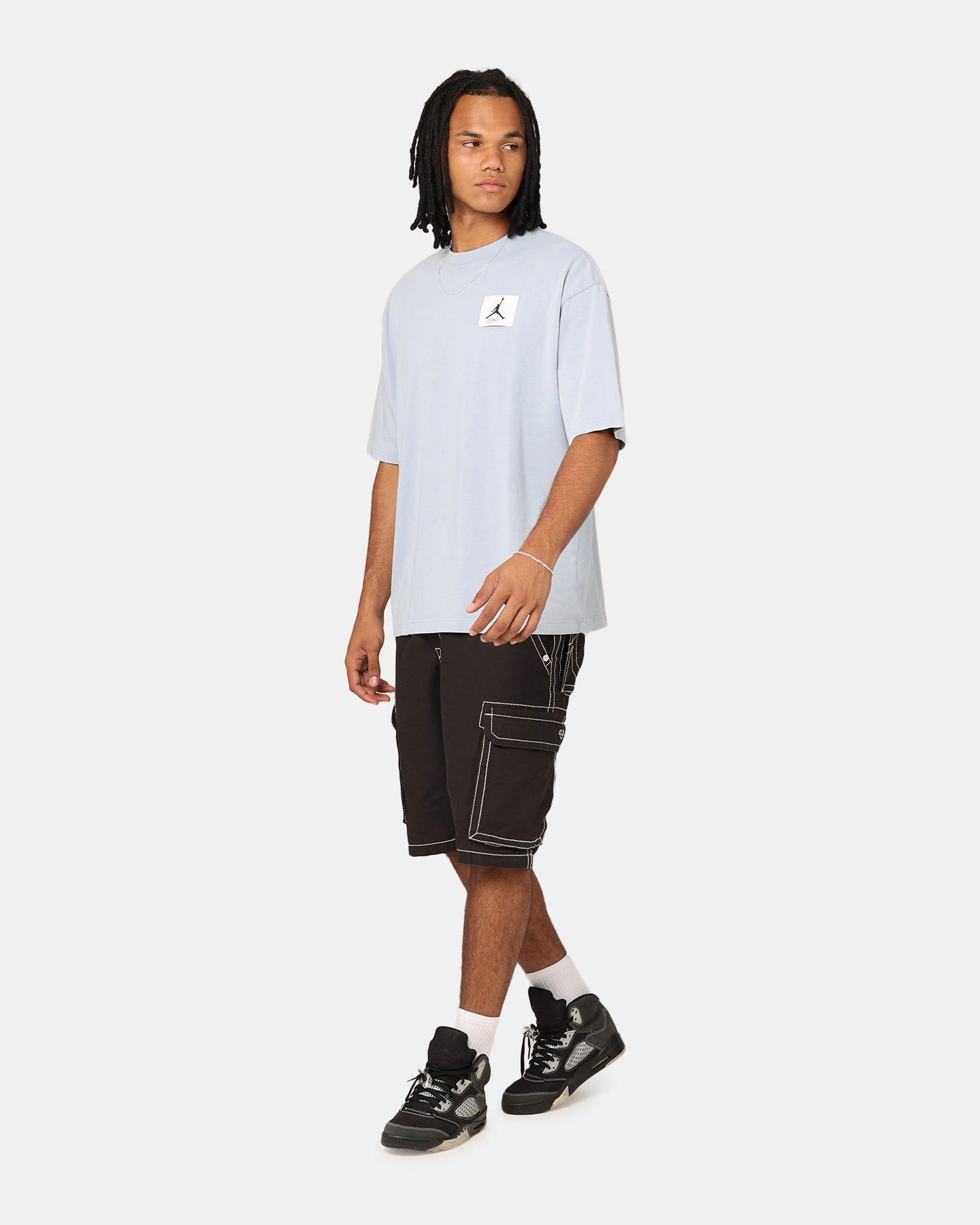 Jordan Flight Essentials Oversized Crewneck T-Shirt Blue Grey Recycled Polyester Thread