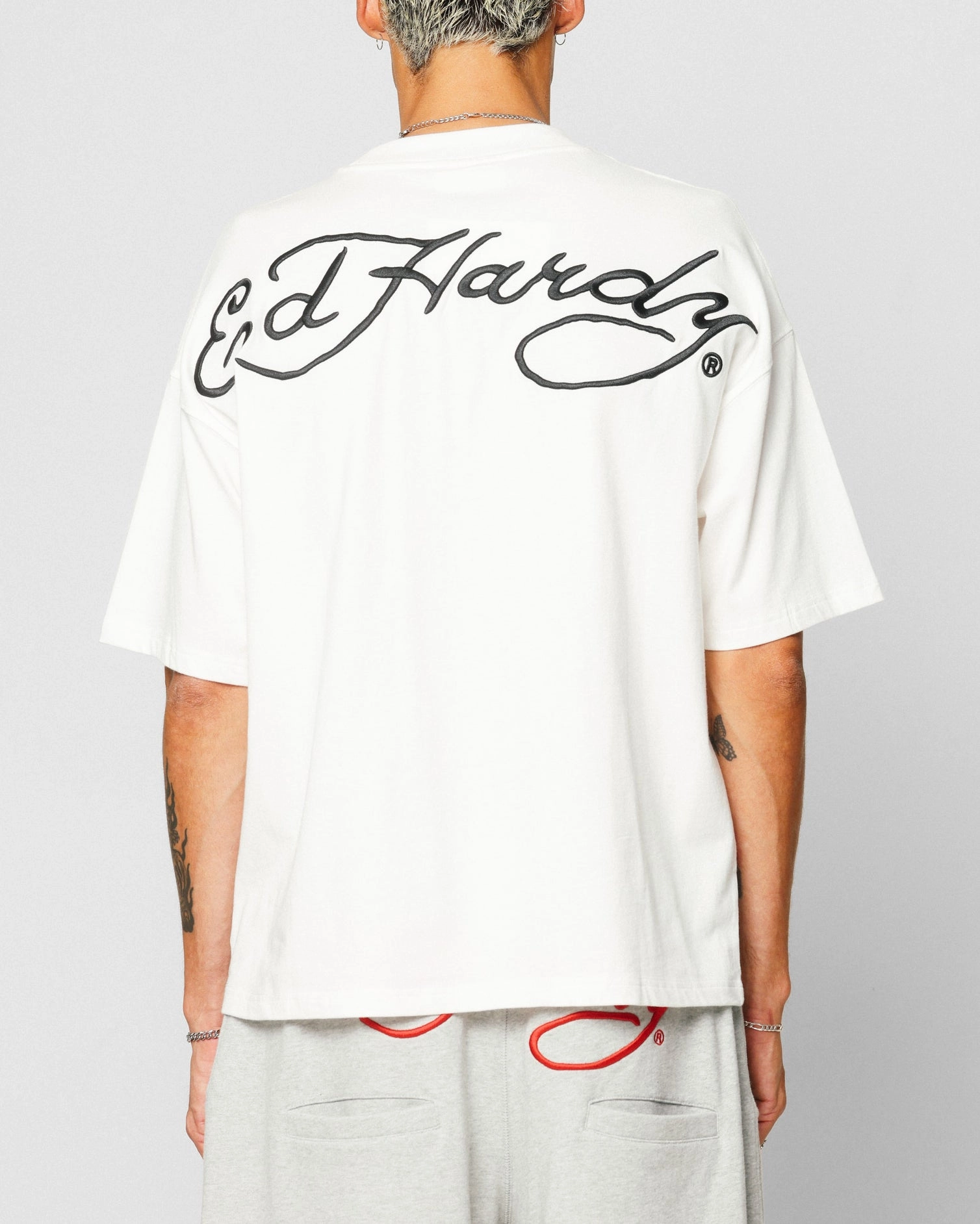 Ed Hardy Dragon Oversized T-Shirt Off White Trendy Comfort Fit Relaxed Torso Fit