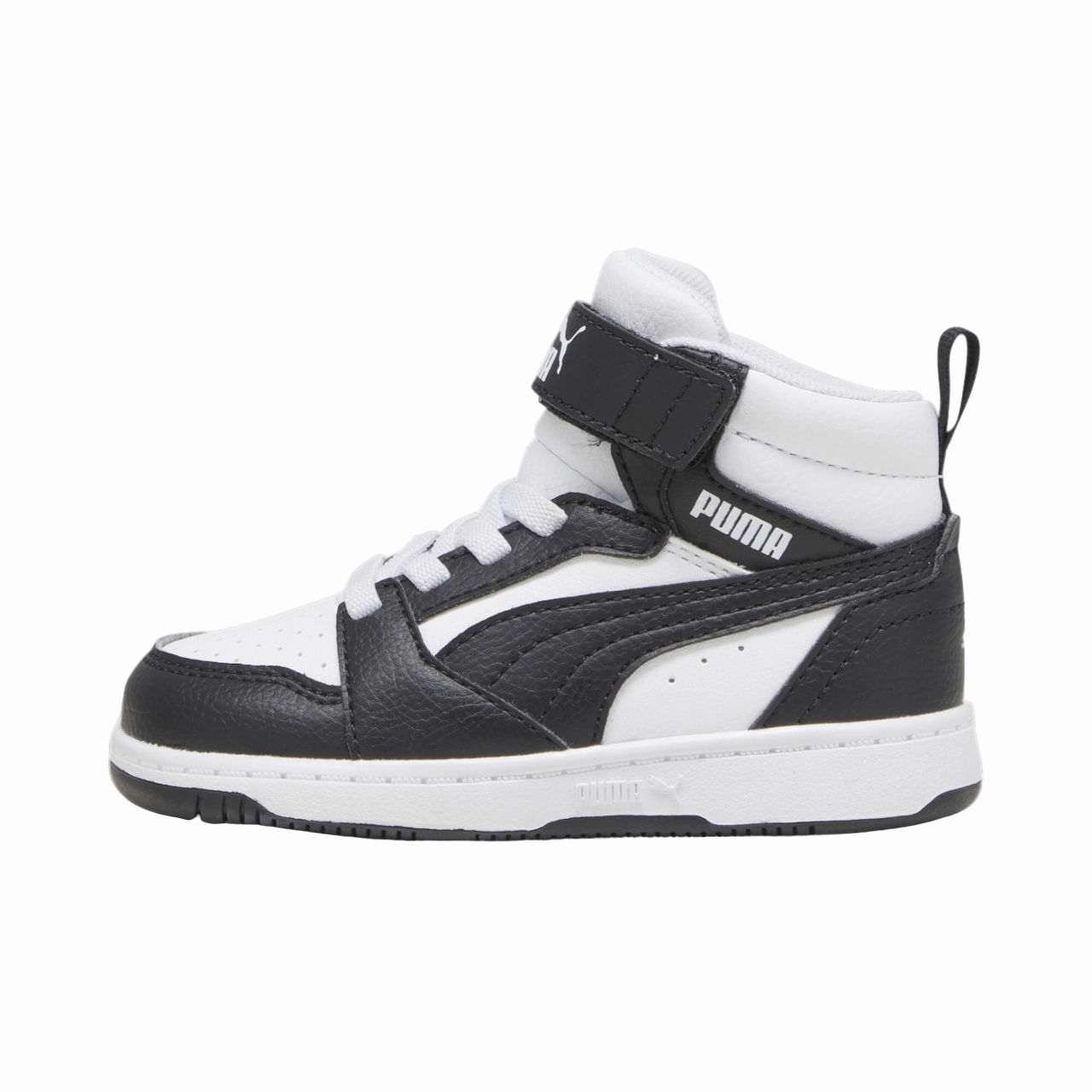 Puma scarpa da ginnastica alta da bambino Rebound V6 Mid 396542-01 bianco-nero running for a way to stay happy