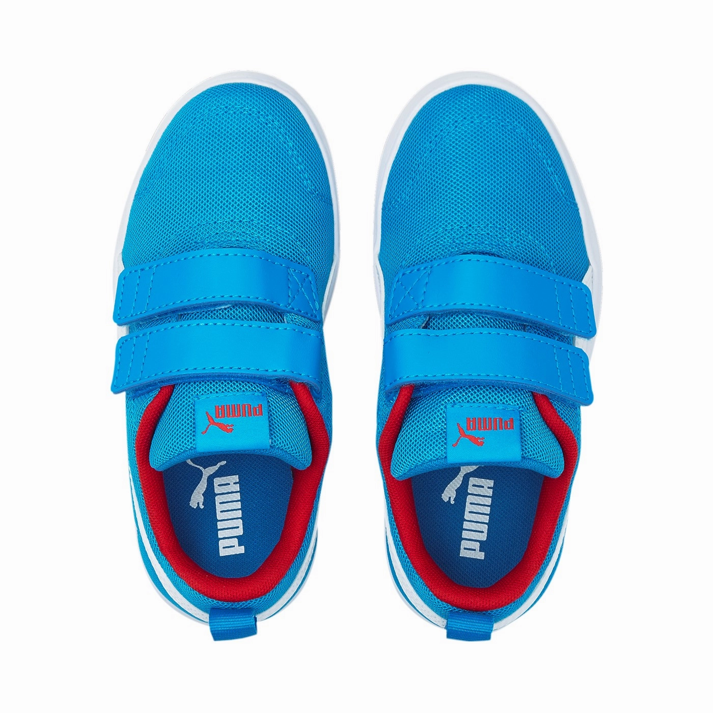 Puma scarpa sneakers da bambino Courtflex v2 Mesh V PS 371758 10 azzurro bianco interval training shoe compatibility Logoed branding