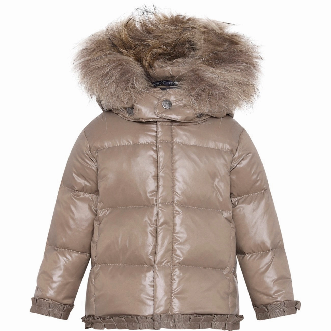 Ver De Terre Featherlight Baby Girls Jacket m. Fur Caramel RibbedKnitCollar