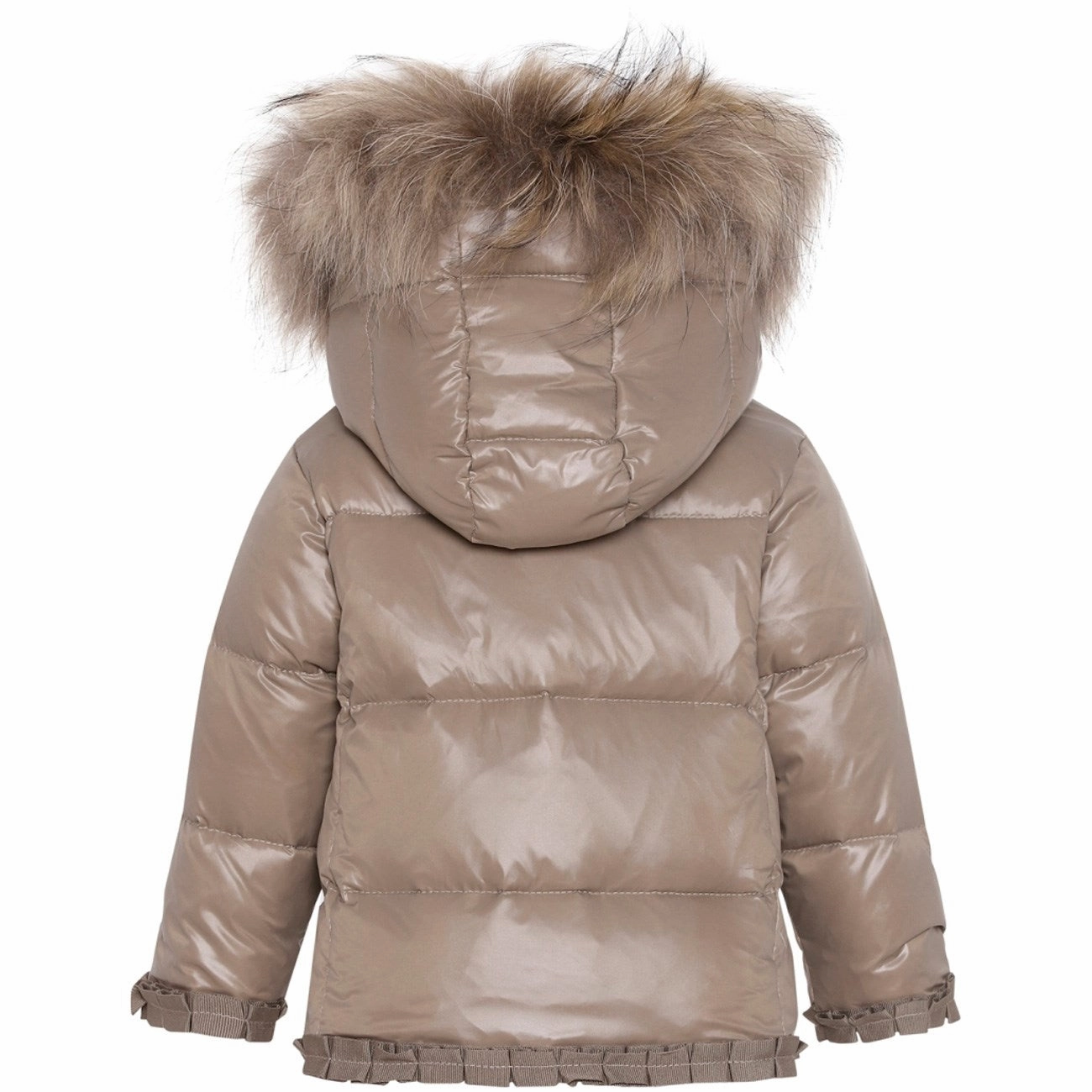 Modern Drop Tail Hem Ver De Terre Featherlight Baby Girls Jacket m. Fur Caramel