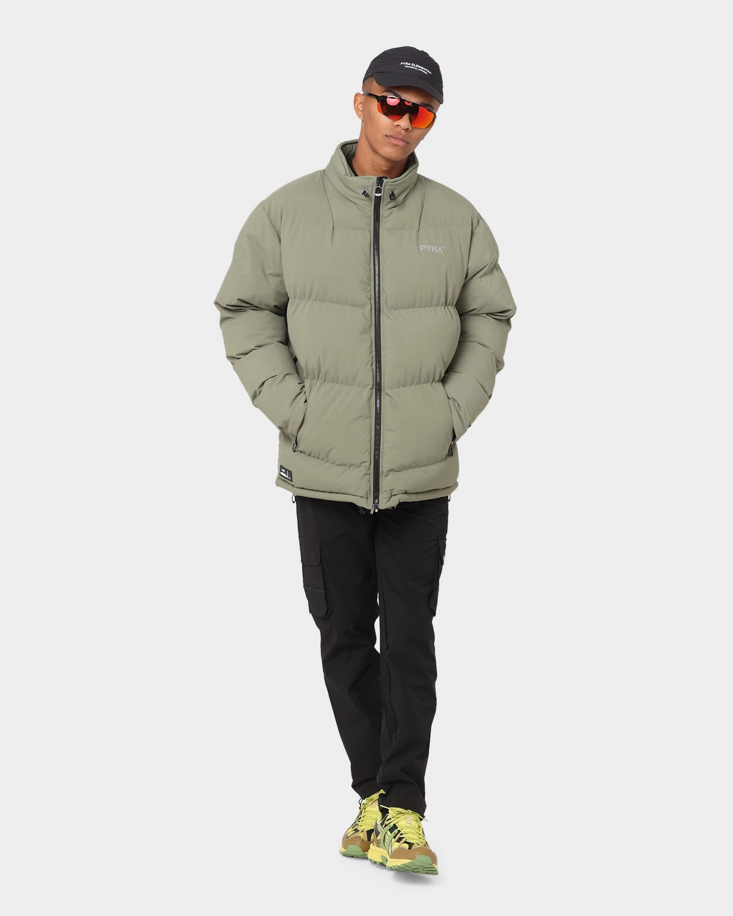 Anti Slip Collar Antiperspirant PYRA Padded Puffa Jacket Olive Green