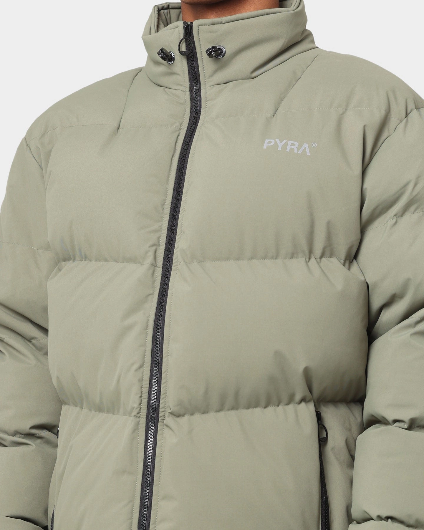 Taped Zippers Lightweight Fabric PYRA Padded Puffa Jacket Olive Green