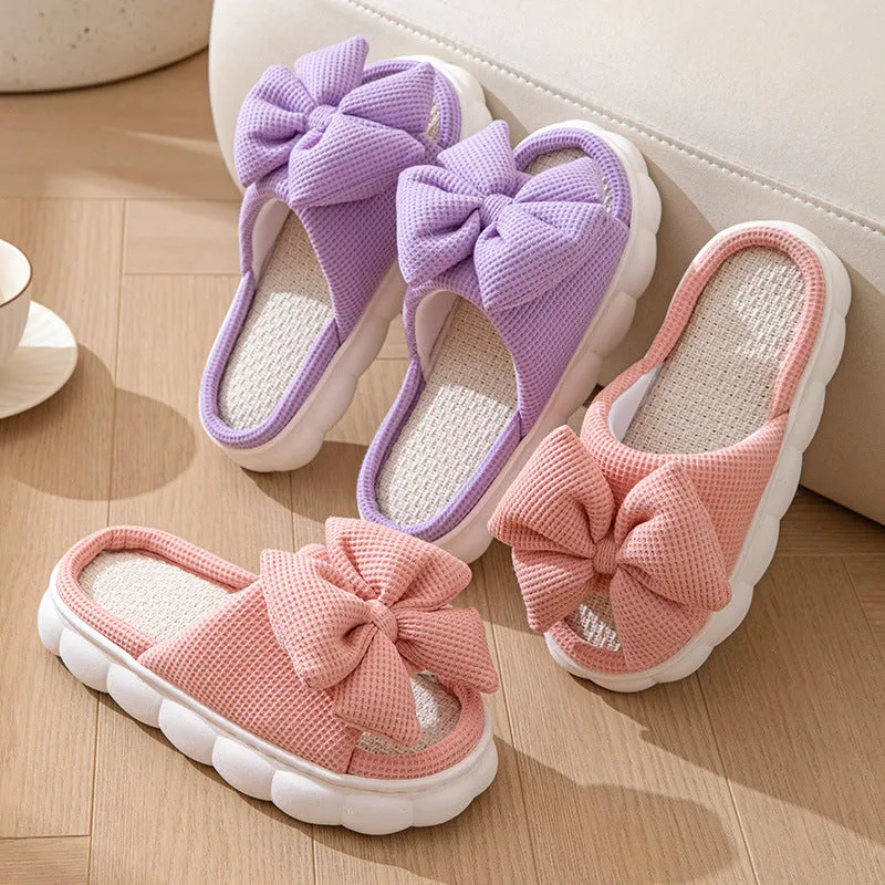 Solid Color Three-dimensional Bow Four Seasons Home Toe Baring Sandal