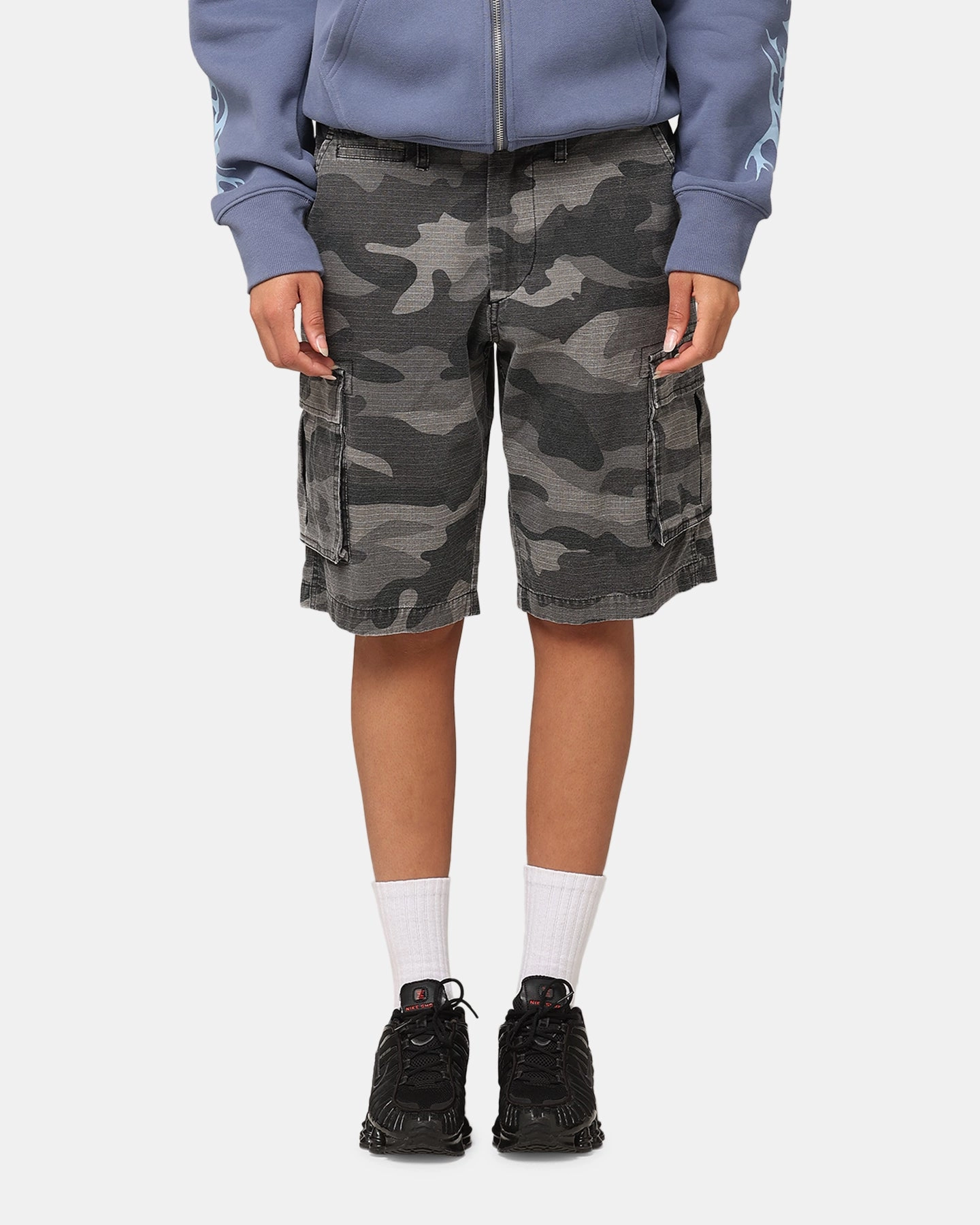 XXIII Torrent Cargo Shorts Washed Black Camo Cozy and Relaxed