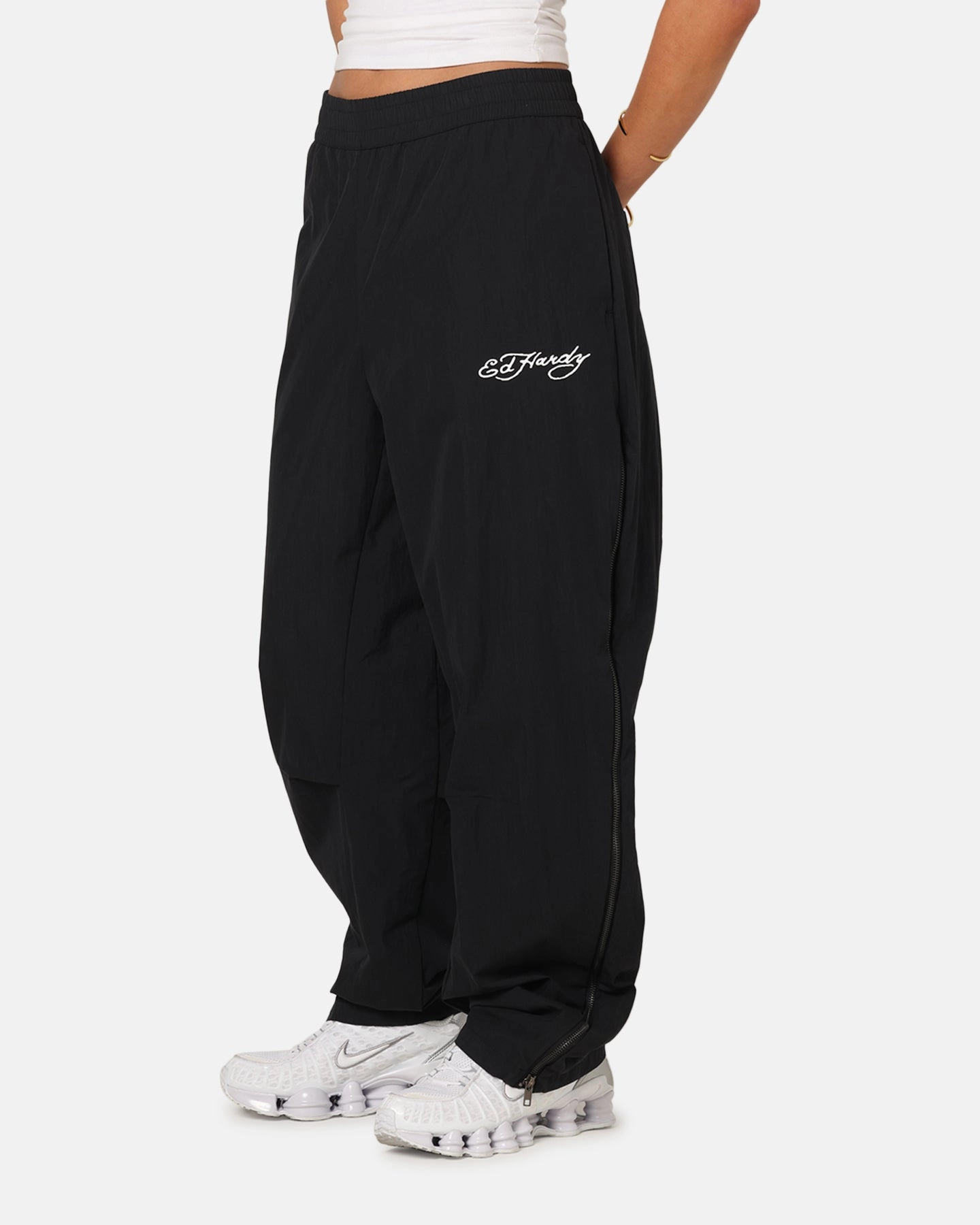 Ed Hardy Zip Track Pants Black Comfy Waistband