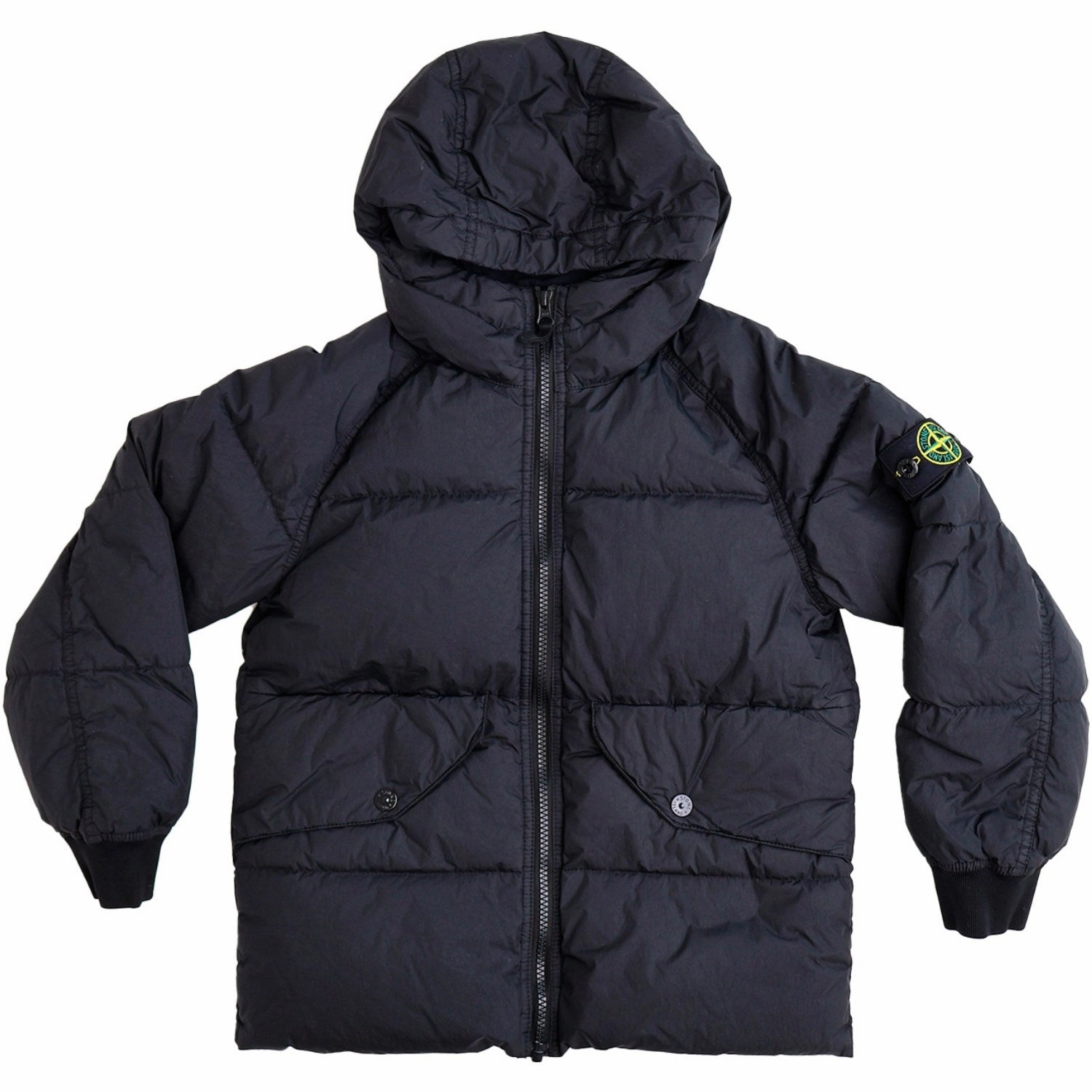 Stone Island Black Real Down Jacket Stretch Enhanced Mobility Zones Elastic Cuff Adjustment