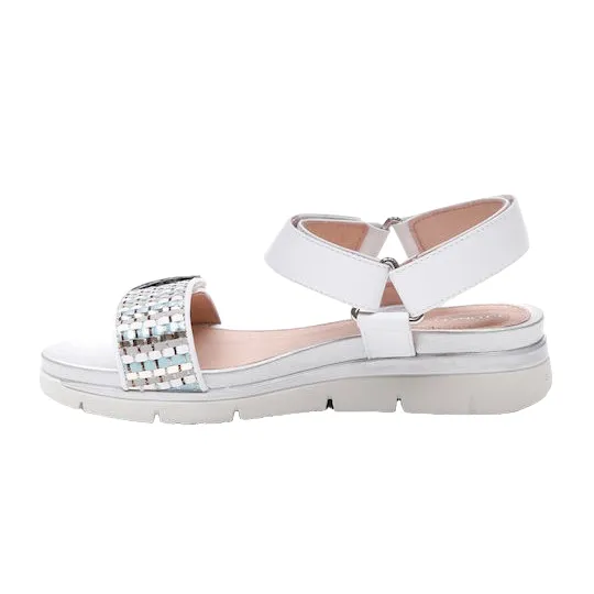 Stonefly sandalo casual da donna Elody 11 Nappa Sintetico Intreccio 213861 150 bianco Rubber Sole Leopard Touch