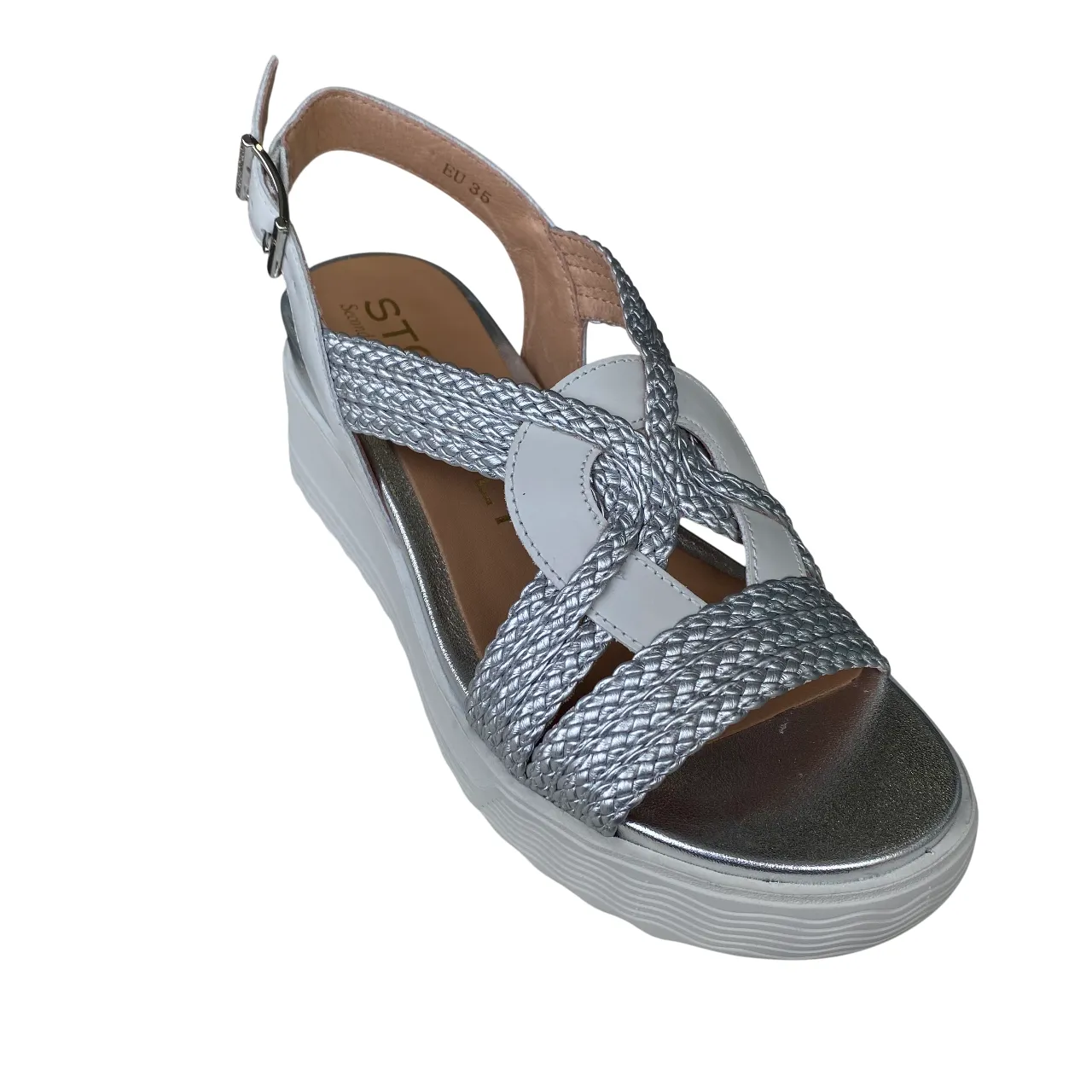 Stonefly sandalo con zeppa da donna Parky 24 220895 849 bianco-argento Non Slip Tread Geometry Casual Wear