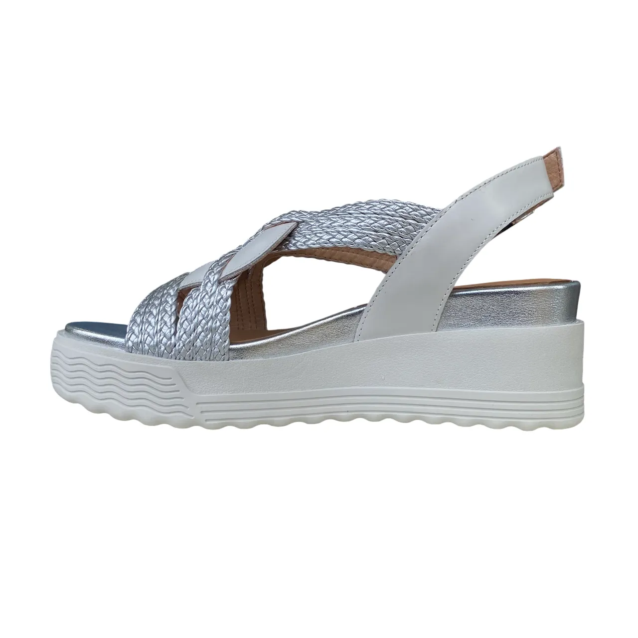 Stonefly sandalo con zeppa da donna Parky 24 220895 849 bianco-argento Breathable Footbed