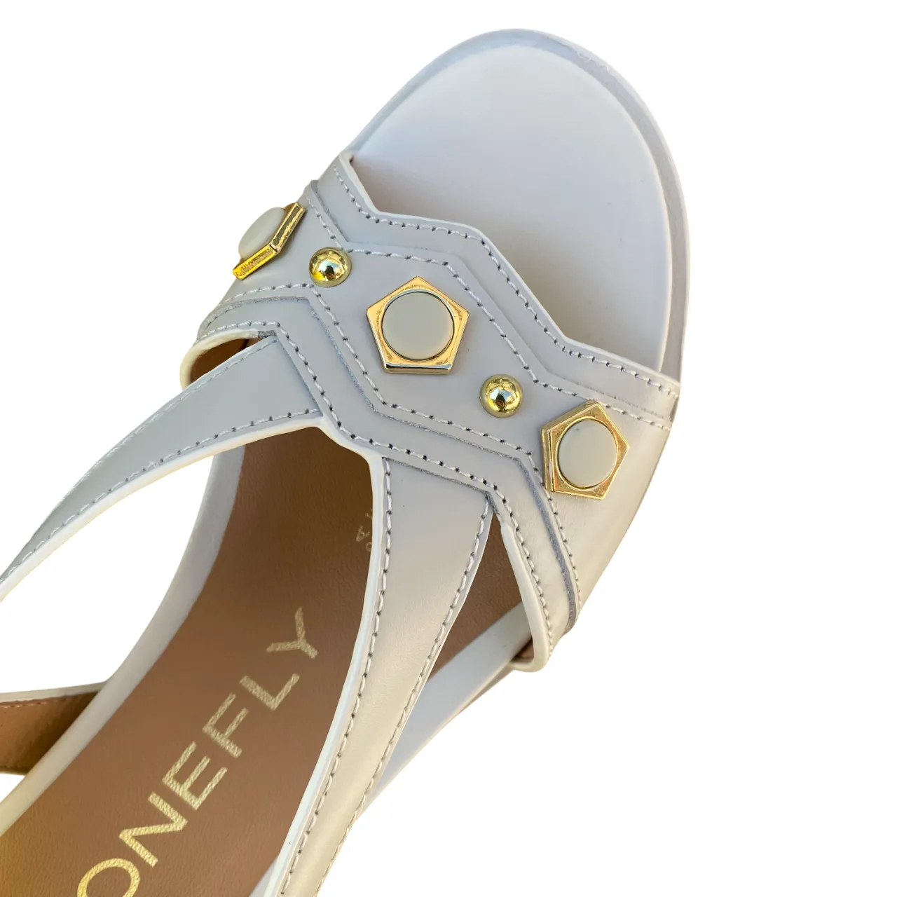 Stonefly sandalo da donna con zeppa e applicazioni sula fascia Parky 34 222412-151 bianco Reinforced Stitching