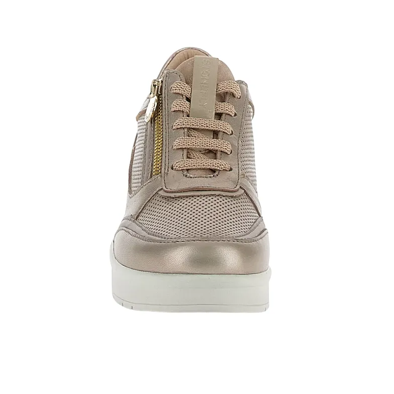 Stonefly scarpa casual da donna con laccio e cerniera Cream 52 in pelle laminata 220738 I89 tortora diagonal - design shoes Microfiber Layering