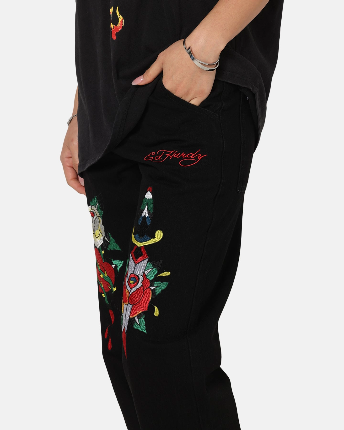 Padded hips Mesh Comfort Ed Hardy Once Wounded Jeans Black