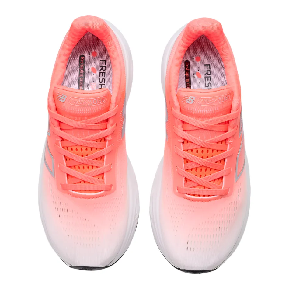 Impact Resistant Frame New Balance Women's 1080 v14 D Wide Fit Running Shoes in Urgent Red/Silver Metallic/Light Silver Metallic AW25