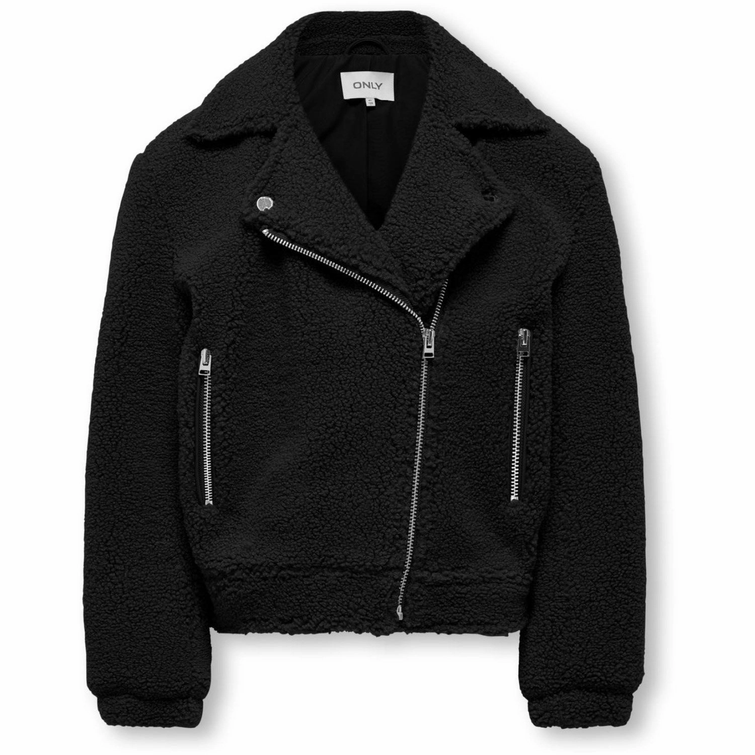 Contoured Back Panel Minimal Detailing kids ONLY Black Rio Teddy Biker Jacket