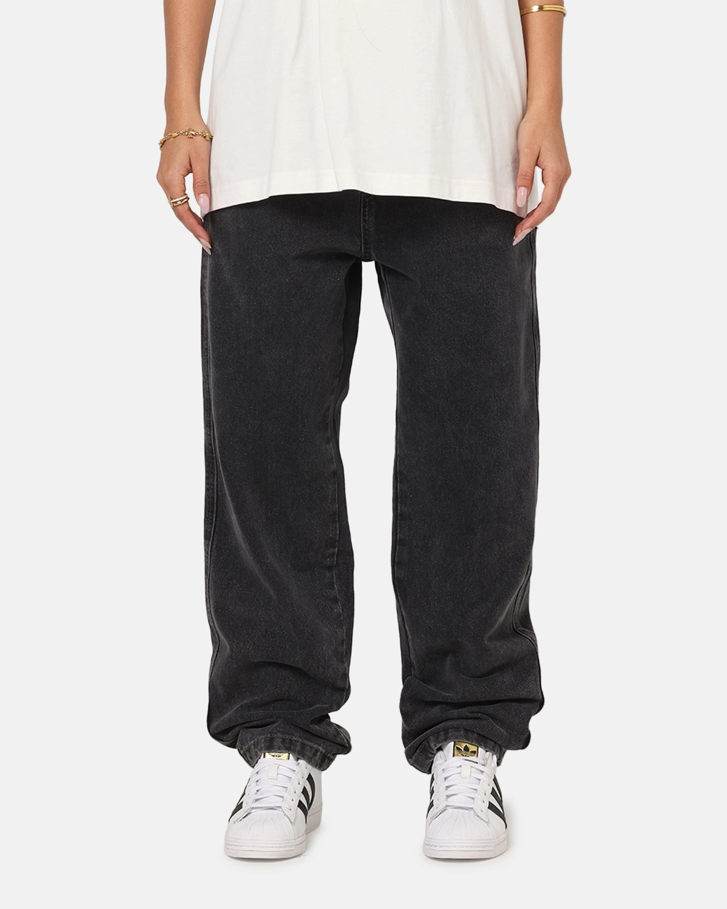 S Double Denim Standard Jeans Faded Black NonChafingEdges Breathable Design