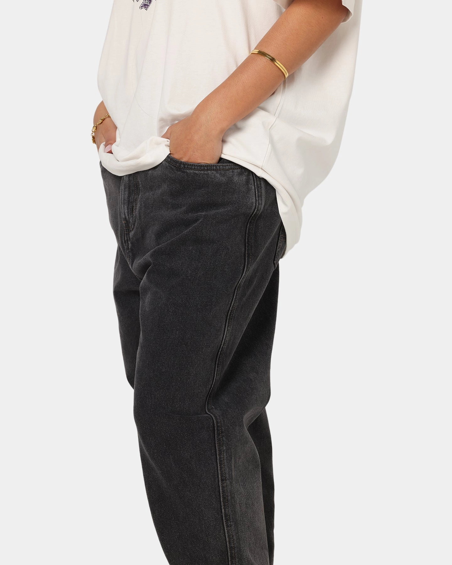 S Double Denim Standard Jeans Faded Black Sporty Appeal Zip-off legs