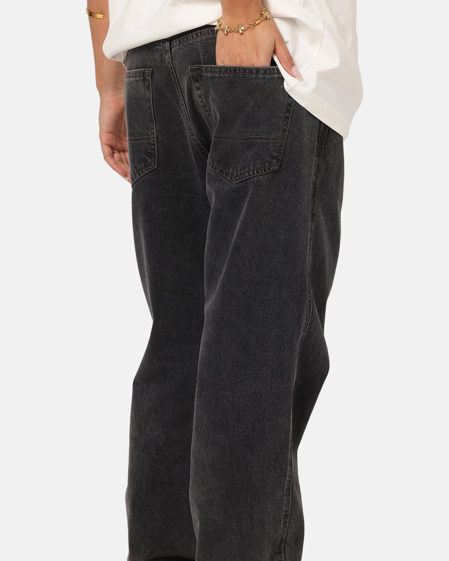 Wide-leg cut No Ride S Double Denim Standard Jeans Faded Black