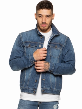 Purse Reflective Detailing Mens Enzo Denim Designer Jacket - Black | Enzo Designer Menswear
