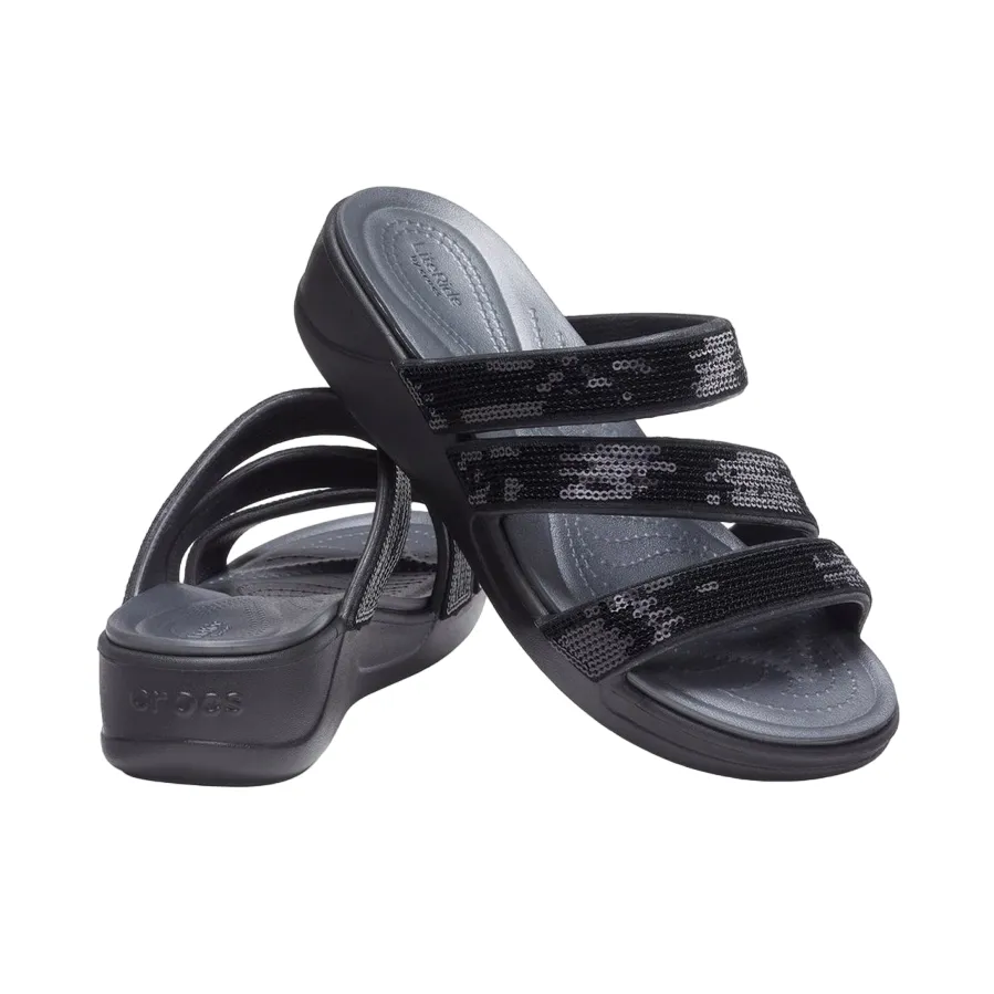 Slim Shape Lightweight Outsole Crocs sandalo da donna Boca Sequin Strappy Wedge W 207645-BLK nero