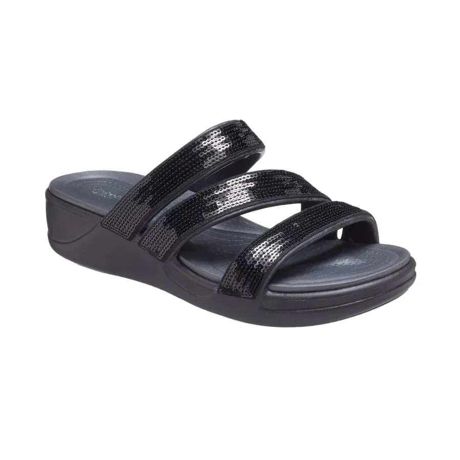 Crocs sandalo da donna Boca Sequin Strappy Wedge W 207645-BLK nero Anti microbial Classic Design