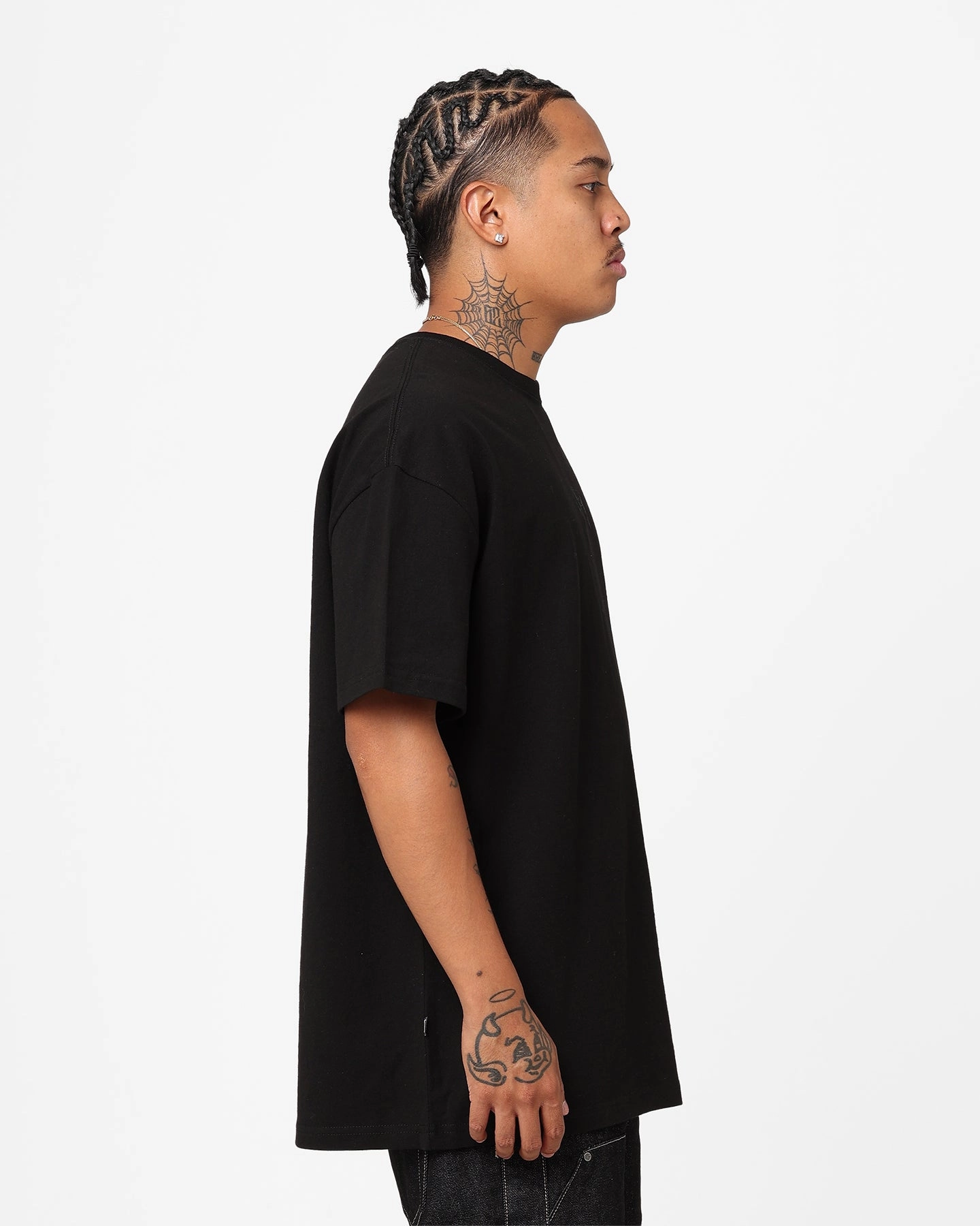 Pocket Design Layered Neckline Stussy Tonal Stock Oversized Heavy Weight T-Shirt Black