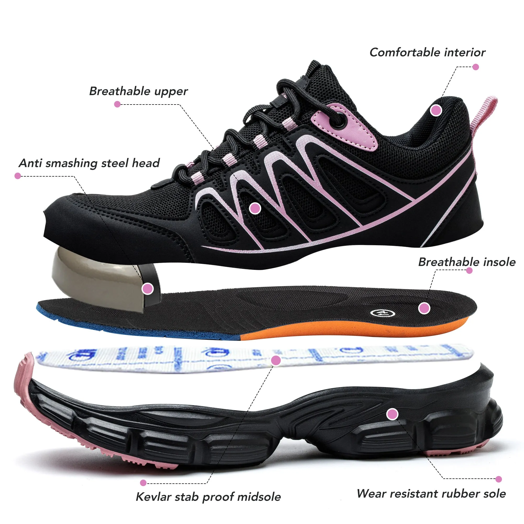 Stylish Ergonomic Steel Toe Orthopedic Work Shoes for Women Professionals