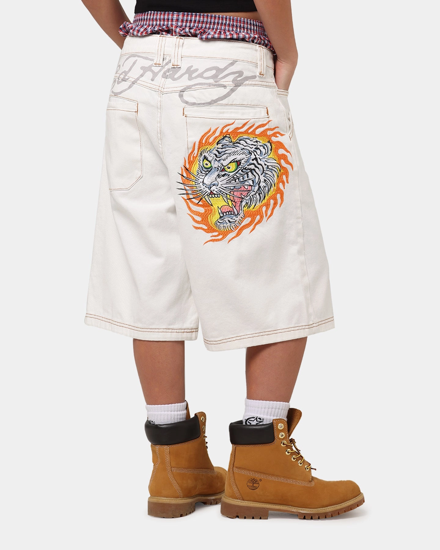 Easy Fit Design Ed Hardy Tiger Jorts Off White