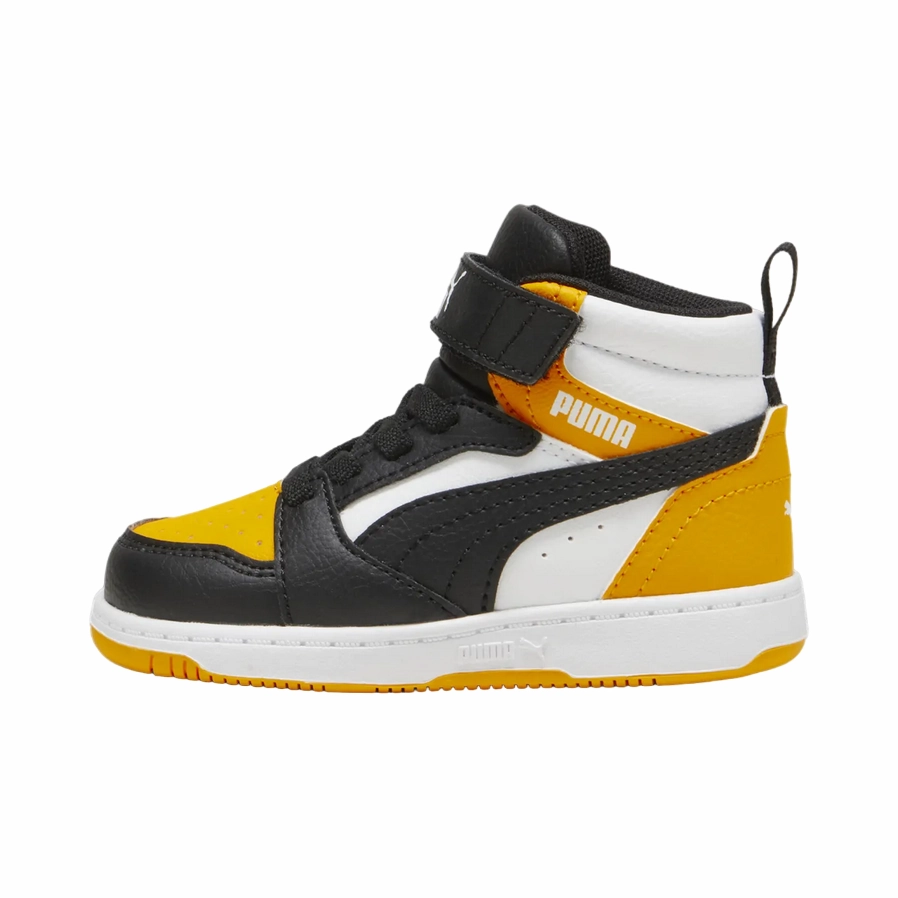 running for balance Energy Capturing Units Puma scarpa alta da ragazzi con laccio e strappo Rebound V6 393832-19 bianco-nero-mandarino