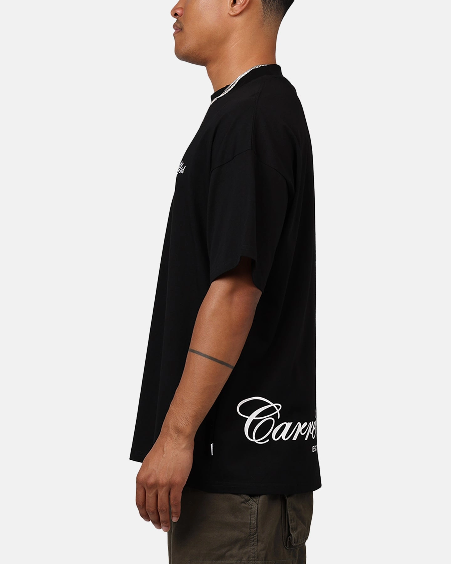 Side Vent Design Carre Side Script Oversized T-Shirt Black