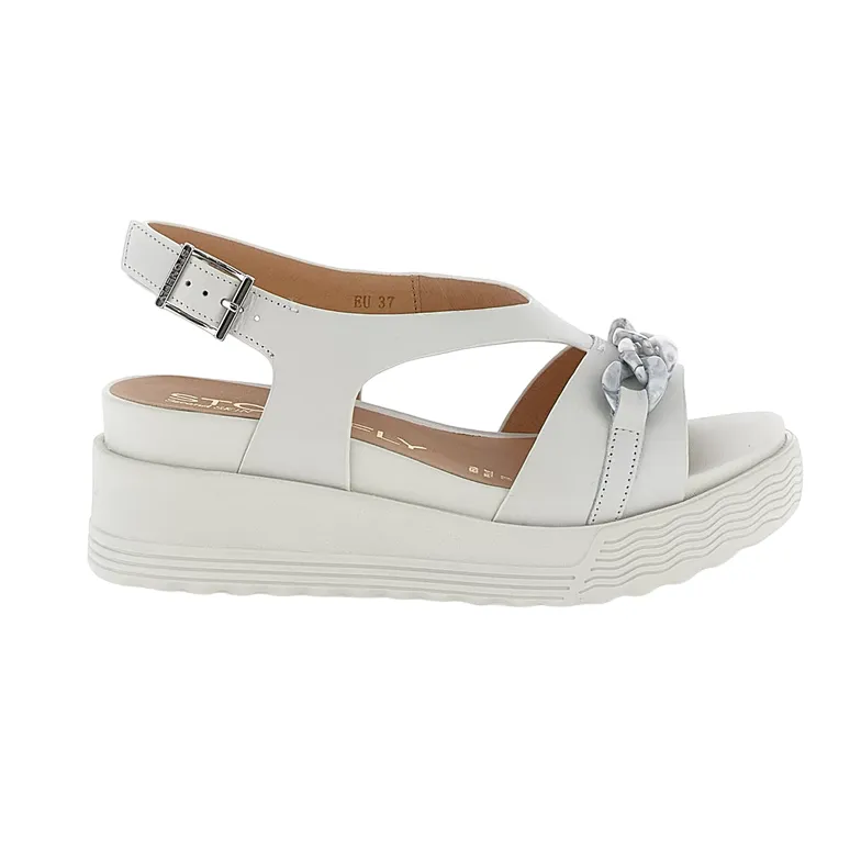 Long Hour Stonefly sandalo casual da donna con zeppa Parky 28 Calf in pelle con catena 220903-151 bianco