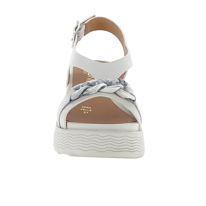 Stonefly sandalo casual da donna con zeppa Parky 28 Calf in pelle con catena 220903-151 bianco Air Friendly Supportive Fit
