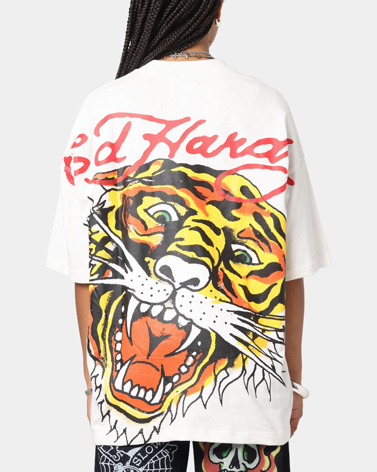 Ed Hardy Tiger Oversized Print T-Shirt Off White Multi Directional Stretch Temperature Regulating Fabric