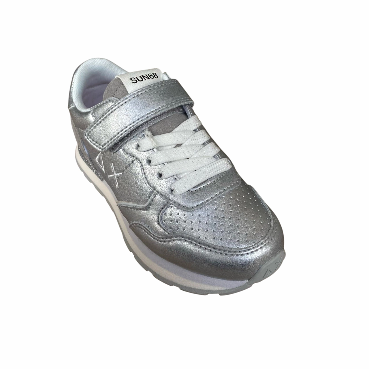 Sun68 scarpa sneakers in pelle con laccio elastico e stappo da bambina Big Ally Z35408K 44 argento workout shoes metal - surface shoes