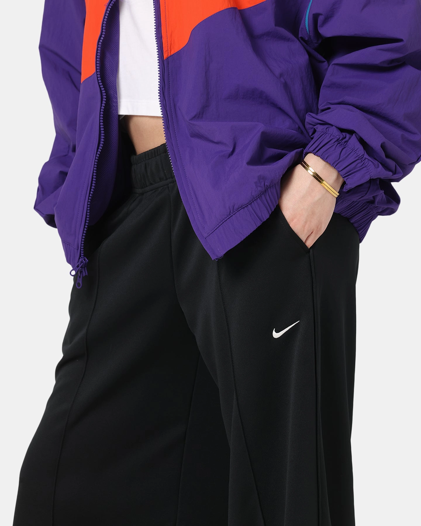 Nike Women's Sportswear Mid-Rise Wide-Leg Track Pants Black/Black/Sail Chilly Weather Comfort No Ride Up Design