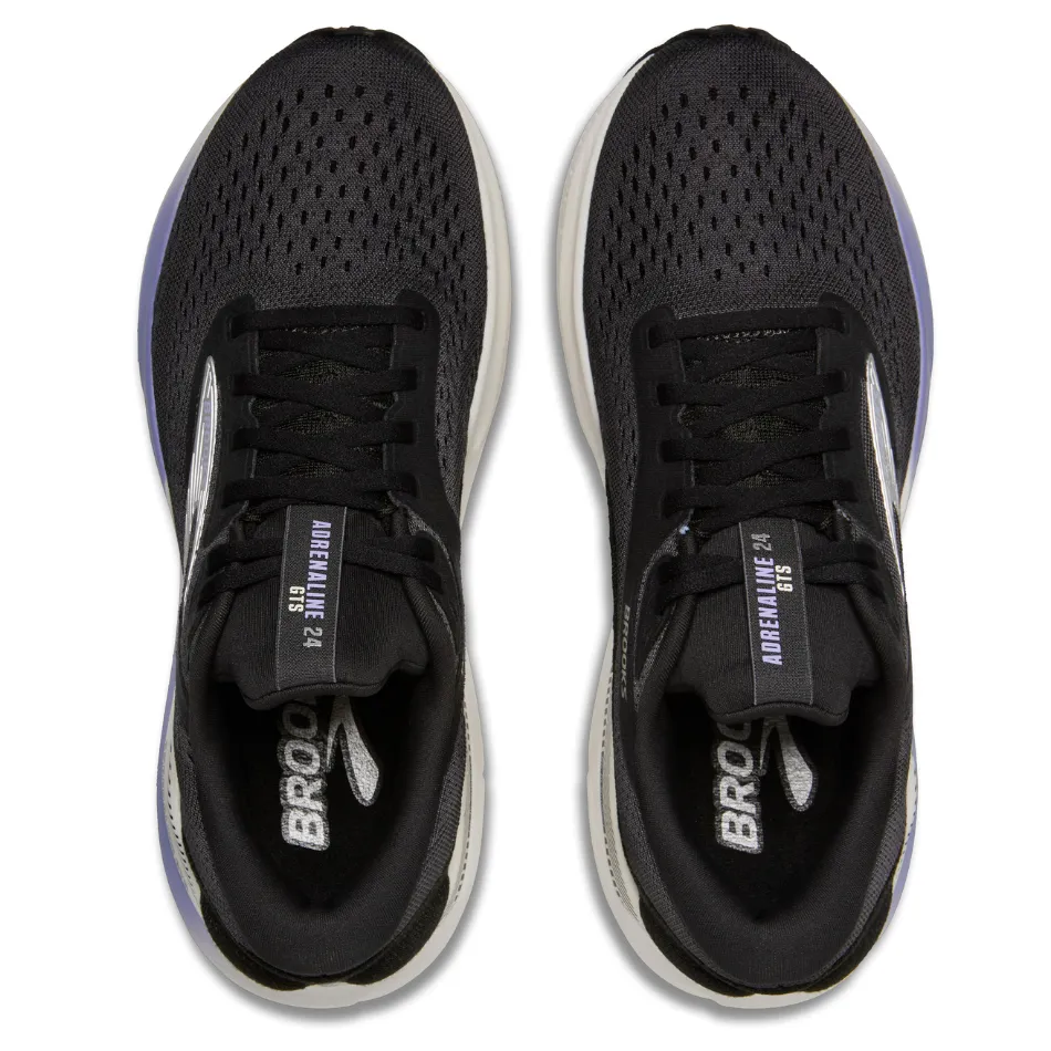 Hypoallergenic Liner Brooks Women's Adrenaline GTS 24 Running Shoes in Ebony/Blue Heron/Silver AW25