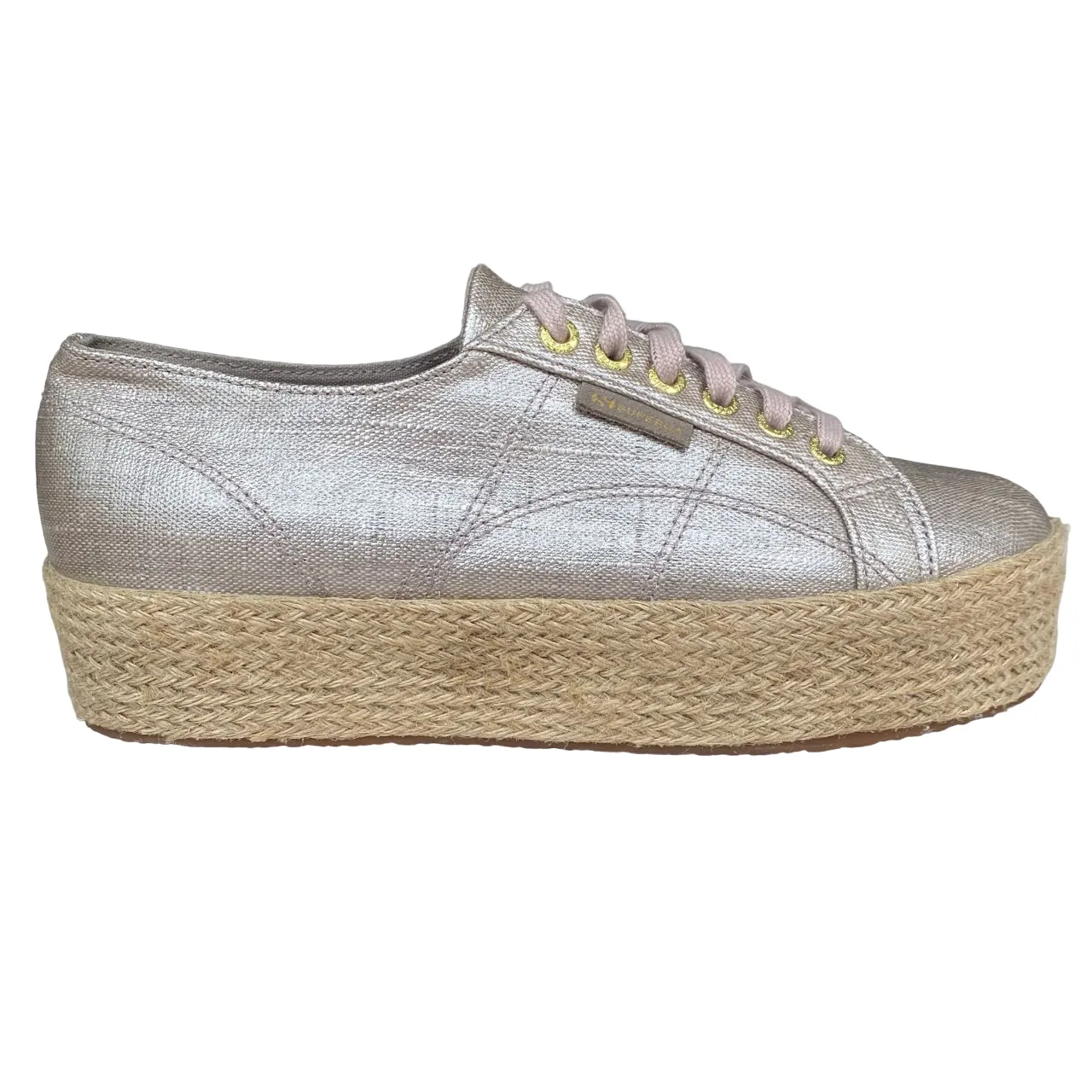 Superga scarpa sneakers da donna con zeppa 2790 Lino ROPE S00BND0 238 beige Lightweight EVA Foam