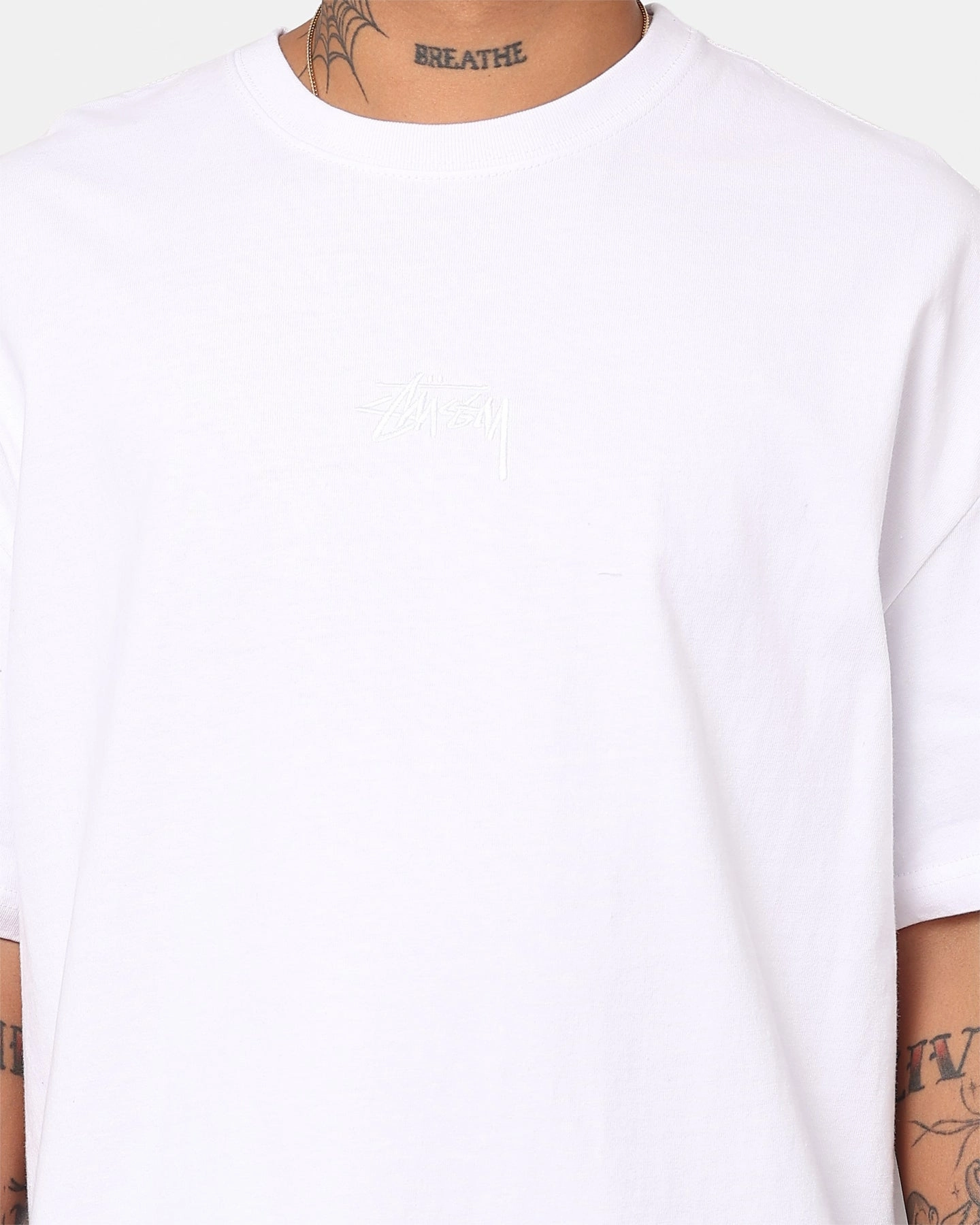 Casual Layering Stussy Tonal Stock Oversized Heavy Weight T-Shirt White