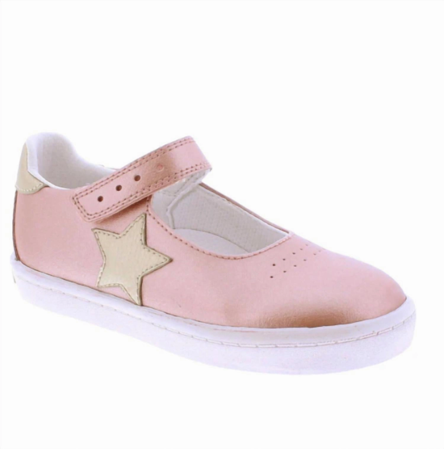 Girl's Stella Flat Shoes In Rose/gold Leather Street Touch Flex Step