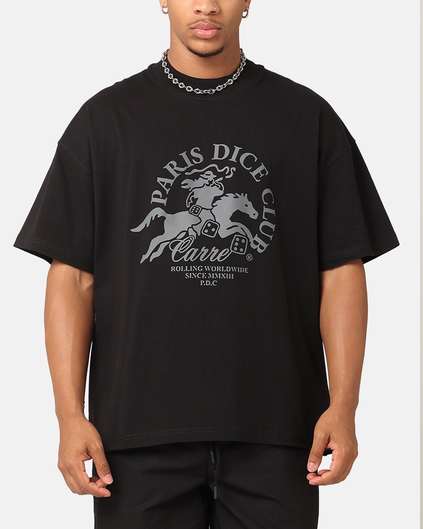 Adult sophistication soft fit Carr?? Stallion Oversized T-Shirt Black