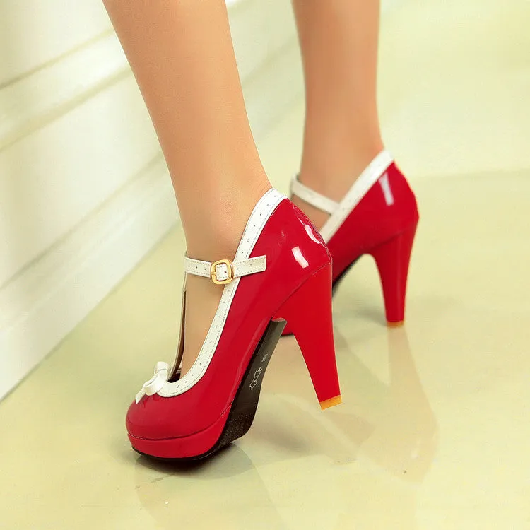 Sweet Fashion High Heels Thick Heel Light Mouth Bow Women's Shoes