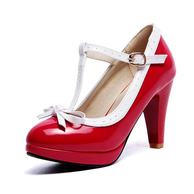 Sweet Fashion High Heels Thick Heel Light Mouth Bow Women's Shoes